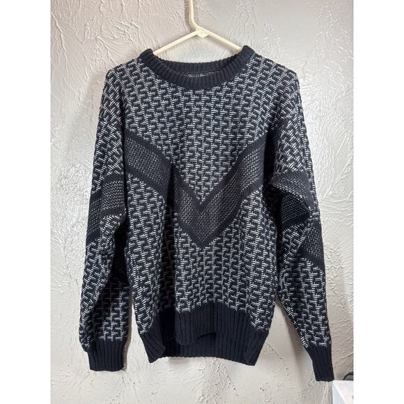 Vintage Van Cort Chunky Knit Sweater Womens Retro 80s Black White Size M/L - Picture 1 of 5